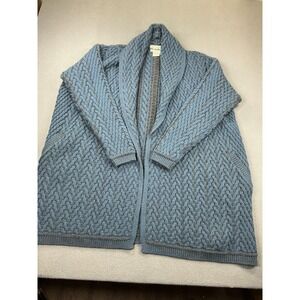 Aran Crafts Sweater Mens 2XL Blue Merino Wool Belted Cable Knit Cardigan Ireland